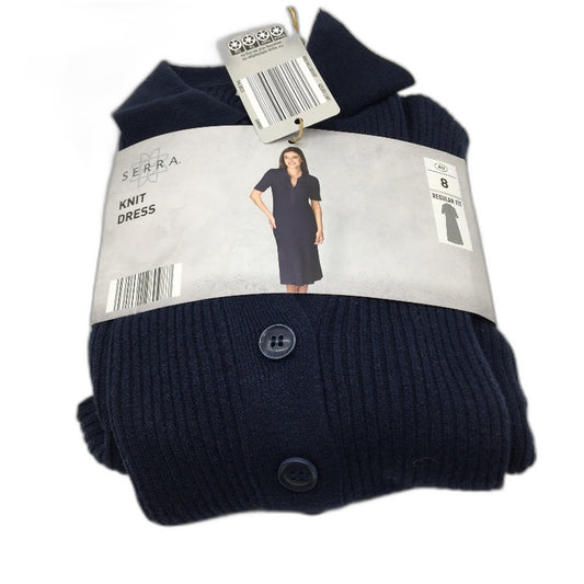 Serra Navy Blue Regular Fit Short Sleeve Ribbed Knit Dress Ladies Size 8 NEW