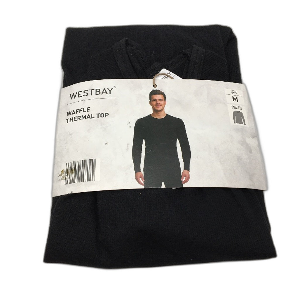 Westbay Black Waffle Slim Fit Cotton Blend LSleeve Thermal Top Mens Size M NEW
