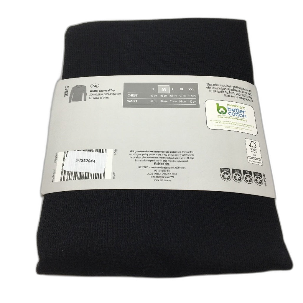 Westbay Black Waffle Slim Fit Cotton Blend LSleeve Thermal Top Mens Size M NEW