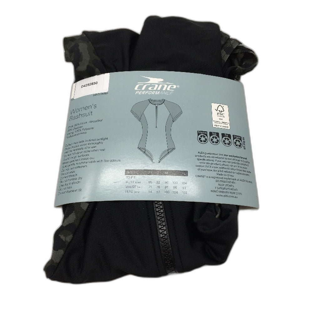 Crane Performance Black & Camo 1/4 Zip Rashsuit Swimwear Ladies Size M NEW