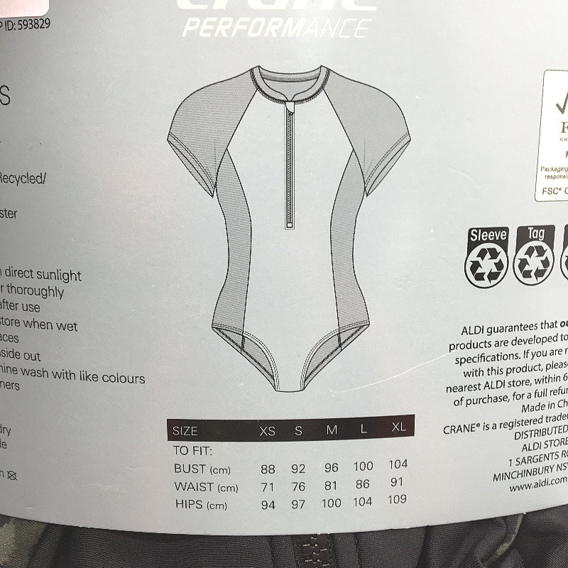 Crane Performance Black & Camo 1/4 Zip Rashsuit Swimwear Ladies Size M NEW