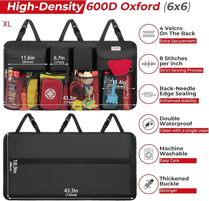 Surdoca Black XL 600D Oxford Strong Cloth Car Trunk Organiser Storage NEW