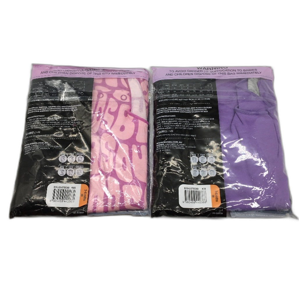 Bonds Wonderbodies Short & Long Slve 2Pce Pack 3-6 Months Baby Girls Size 00 NEW