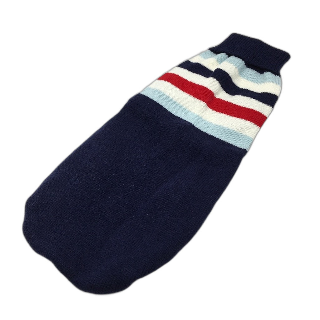 Milo & Mink Navy, White & Red Knit Striped Turtleneck Winter Dog Jumper Size S