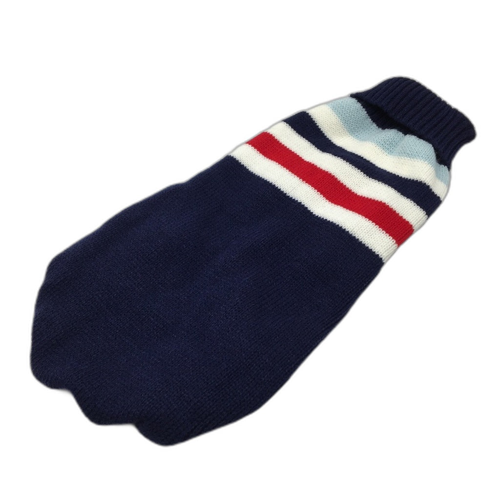 Milo & Mink Navy, White & Red Knit Striped Turtleneck Winter Dog Jumper Size XS