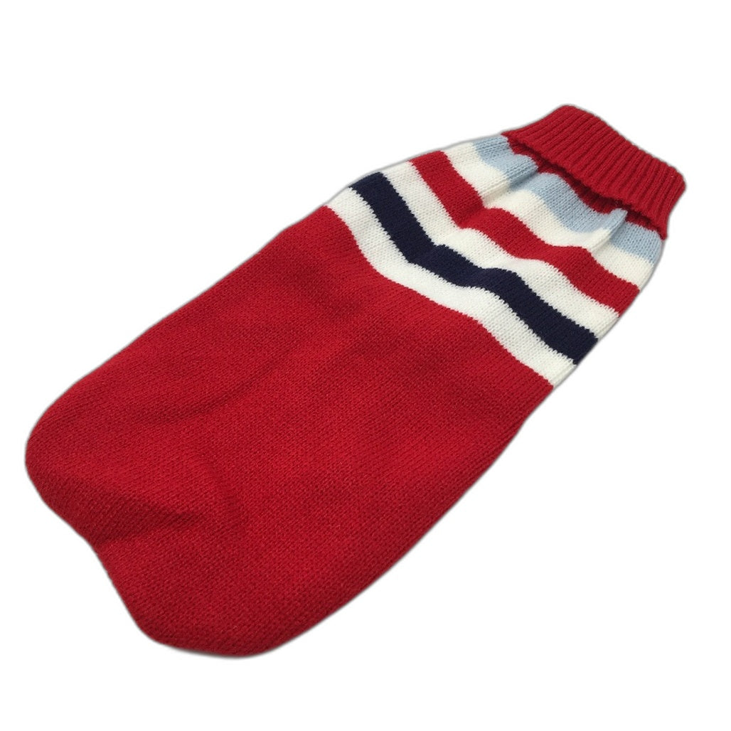 Milo & Mink Red, White & Blue Knit Striped Turtleneck Winter Dog Jumper Size XS
