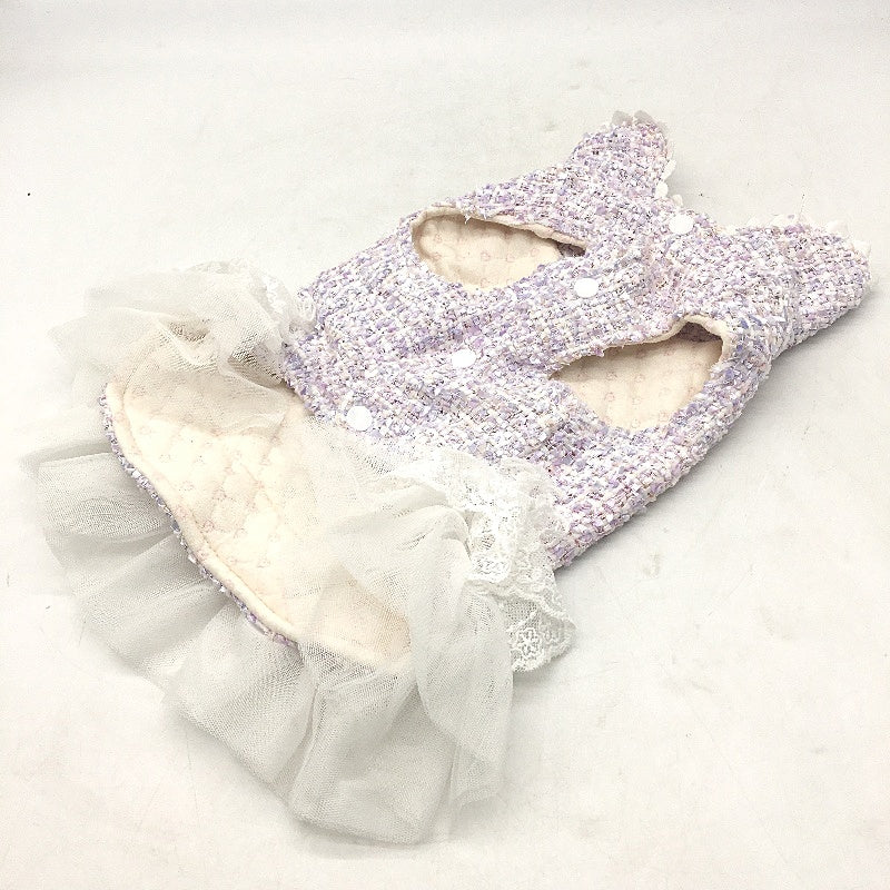 Chic Dog Pastel Purple Button Up Check Doggy Dress Up Vest Tutu Size 3XS