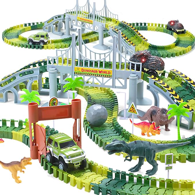 Chuang Feng Dinosaur World Create A Road Flexible Race Car Track With 2 Cars Set