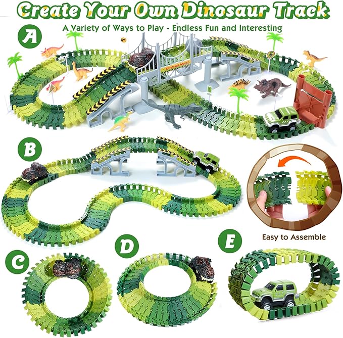 Chuang Feng Dinosaur World Create A Road Flexible Race Car Track With 2 Cars Set