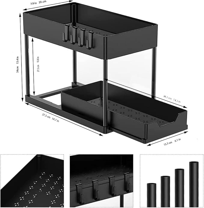 Under Sink Storage Organizer 2 Pcs Sliding Drawer With Hook For Kitchen Bathroom