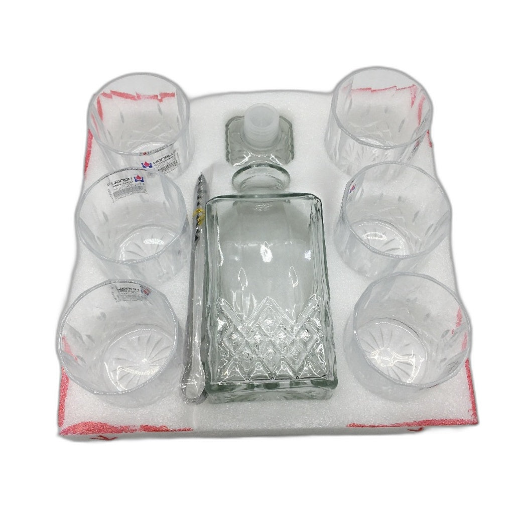 Hongli Glassware Set Of 6 Whiskey Glasses With Bottle & 6 Whiskey Stones NEW