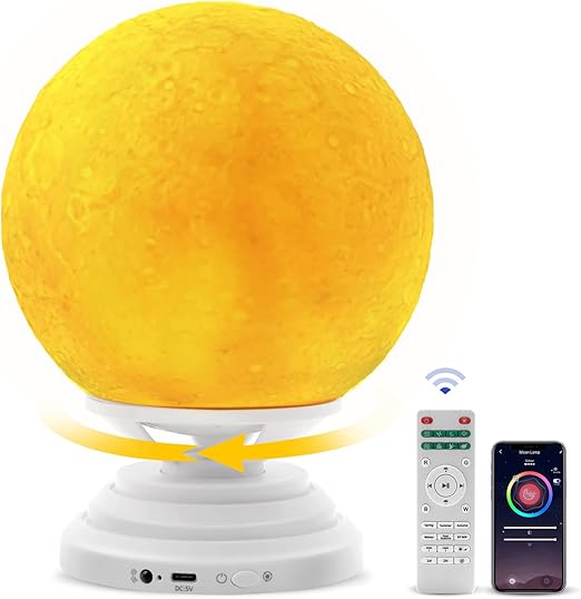 Smart Slow Rotating RGB Moon Lamp with Ambient Calm Sounds in White NEW