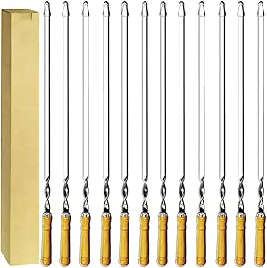 Antallcky 12 Pack 22 Inch BBQ Stainless Steel Skewers with Wooden Handle NEW