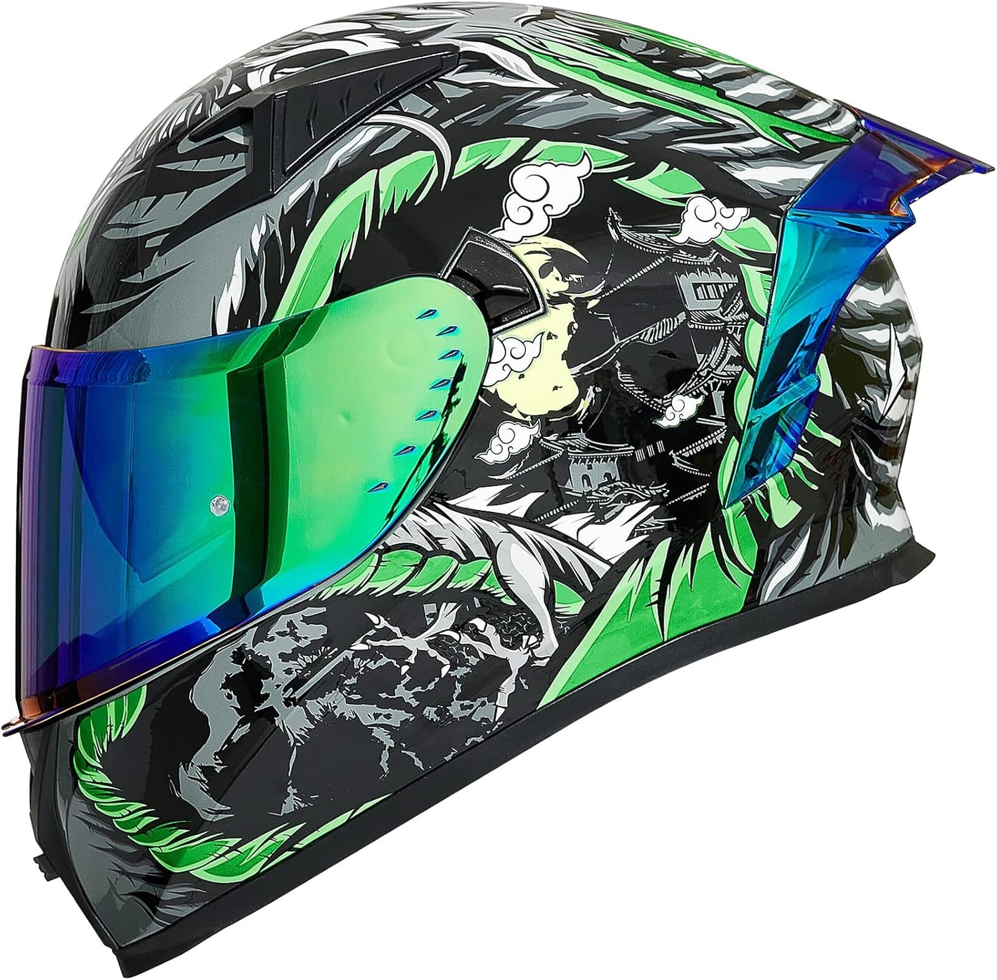 ILM Legend Green Dual Visor & Fins Motorcycle Helmet Adult Size XXL 63-64cm NEW