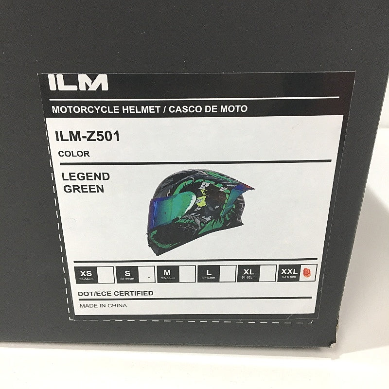 ILM Legend Green Dual Visor & Fins Motorcycle Helmet Adult Size XXL 63-64cm NEW