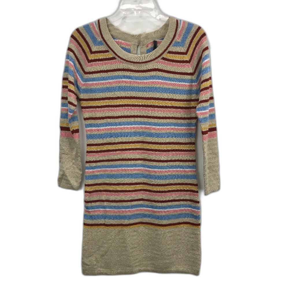 Pink Women Gold Fleck Multicoloured Striped Knit Jumper Ladies Size S NEW