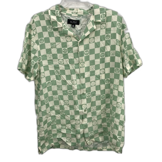 Kenji Light Green Checkered Face Design Button Regular Fit Shirt Mens Size M NEW