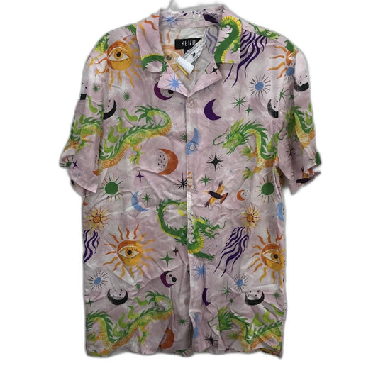 Kenji Pink Dragon Fantasy Design Button Regular Fit Summer Shirt Mens Sz M NEW