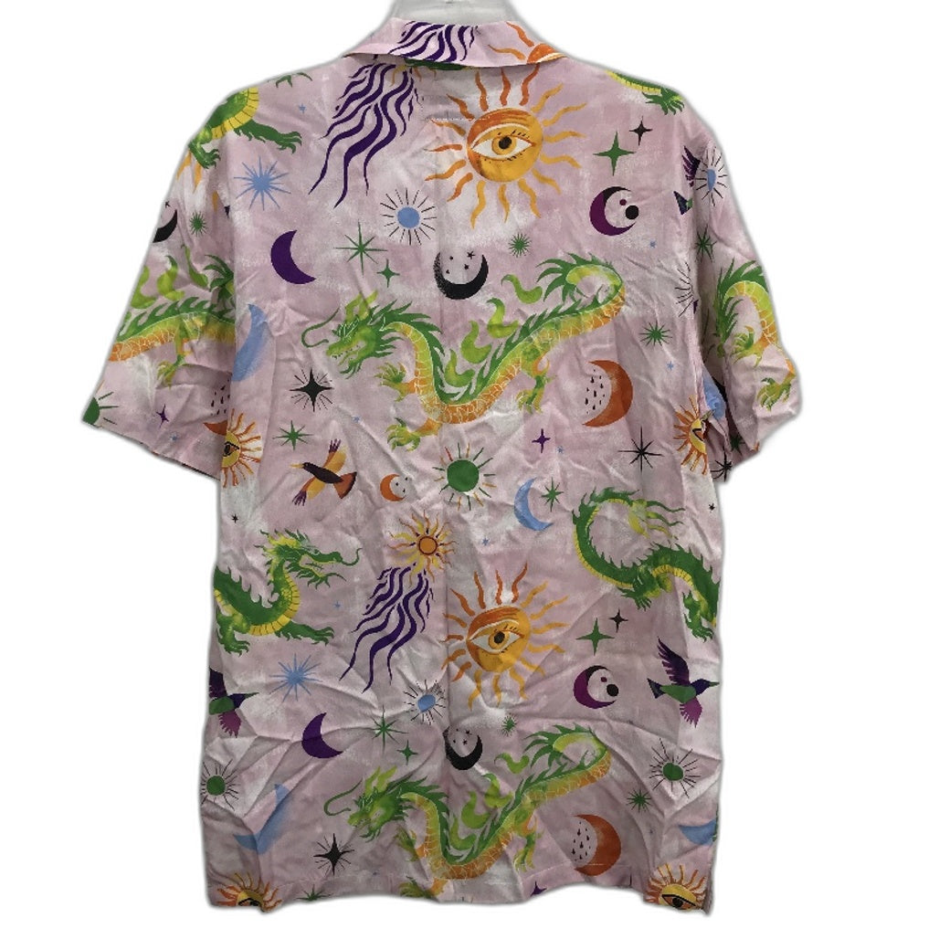 Kenji Pink Dragon Fantasy Design Button Regular Fit Summer Shirt Mens Sz M NEW