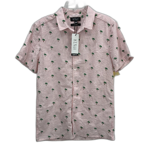 Kenji Pink Palm Tree Design Button Up Slim Fit Summer Shirt Mens Sz M NEW