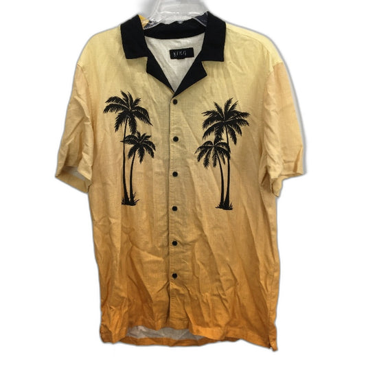 Kenji Orange Black Tropical Palm Tree Linen Blend Summer Shirt Mens Sz M NEW