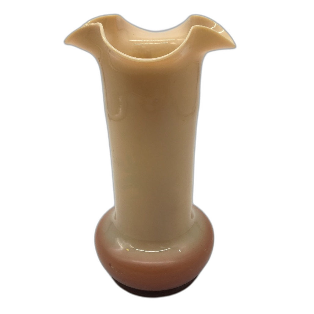 VINTAGE Hand Painted Gold Accent Cream & Brown Thin Scallop Ceramic Vase 25cm