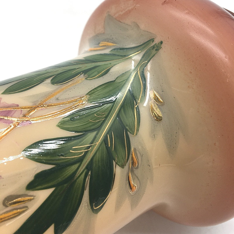 VINTAGE Hand Painted Gold Accent Cream & Brown Thin Scallop Ceramic Vase 25cm