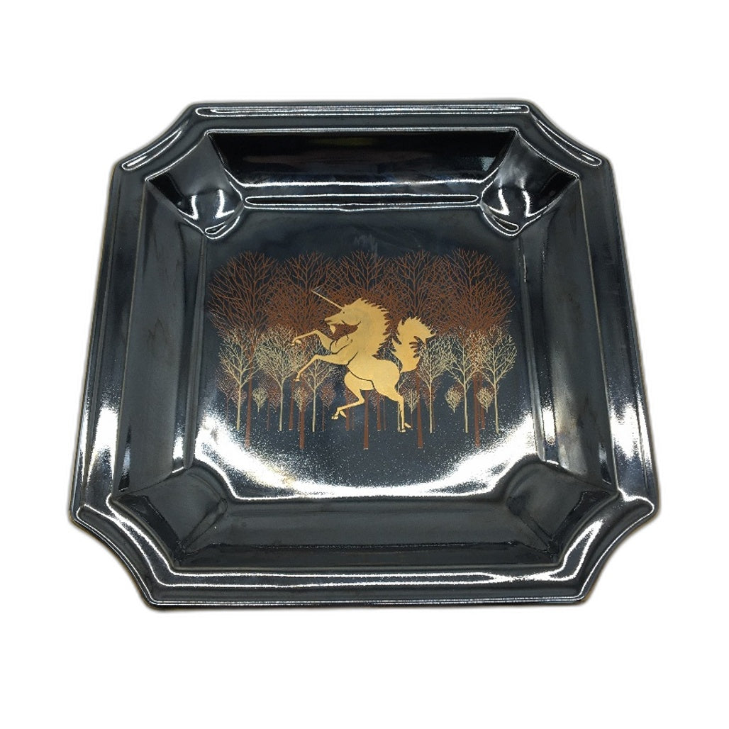 VINTAGE Otagiri Japan Black With Gold Unicorn Lacquerware Decorative Plate 21cm