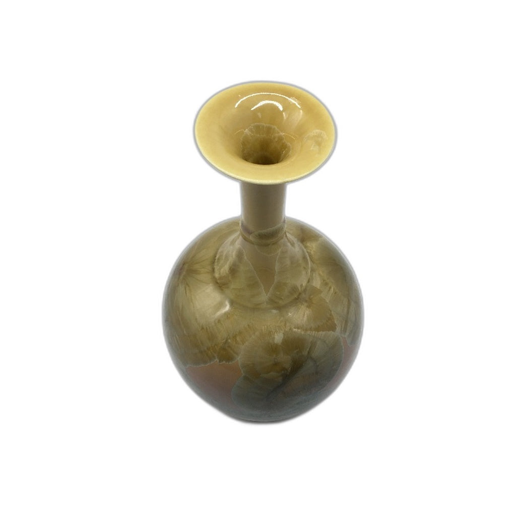 VINTAGE Unique Flower Imprint 2 Tone Khaki & Blue Glase Bud Vase 21cm