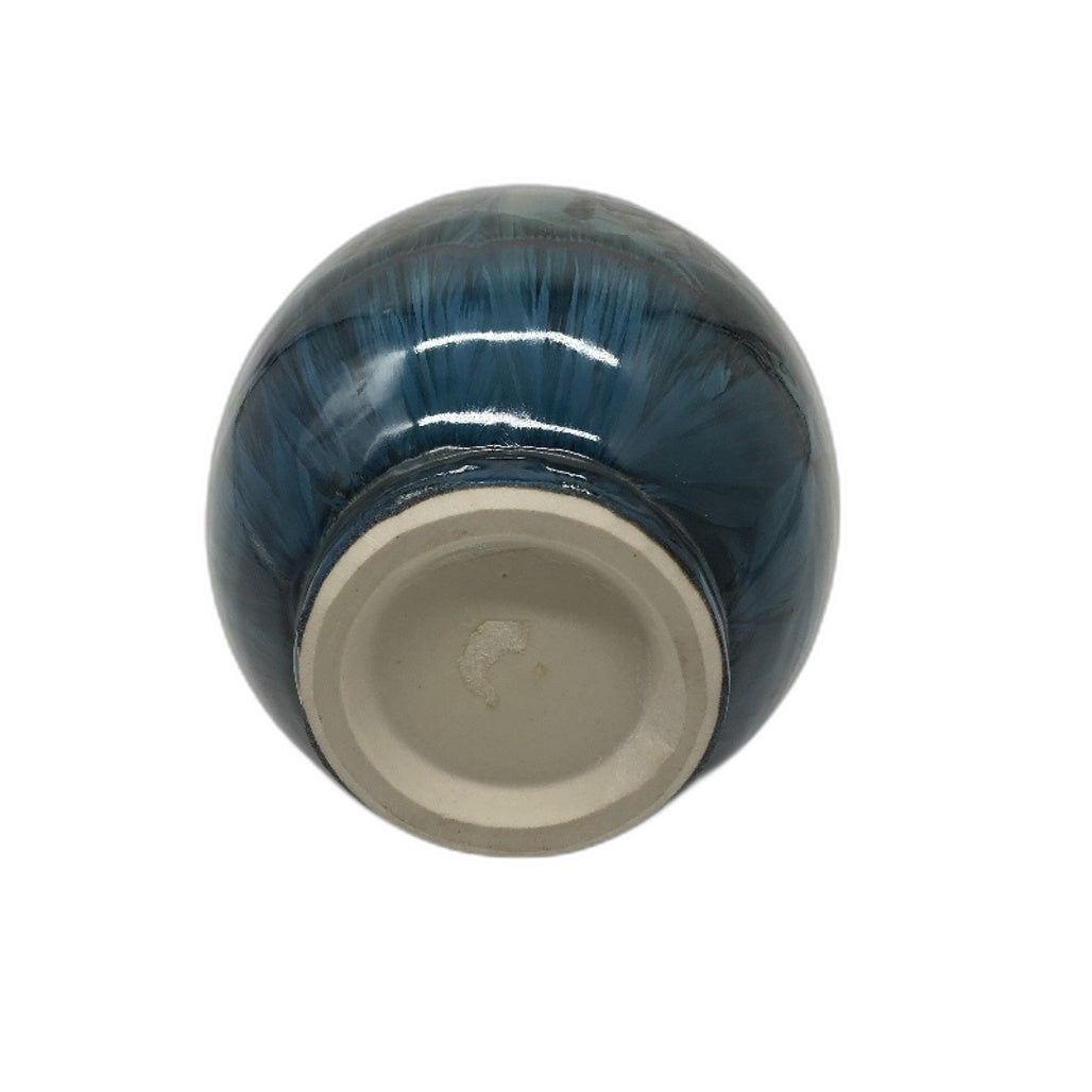 VINTAGE Unique Flower Imprint 2 Tone Khaki & Blue Glase Bud Vase 21cm