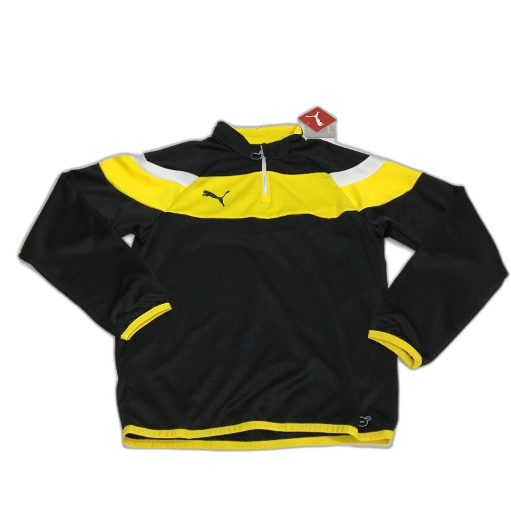 PUMA Spirit II Poly Quarter Zip Jumper Top Black & Cyber Yellow Mens Size S NEW