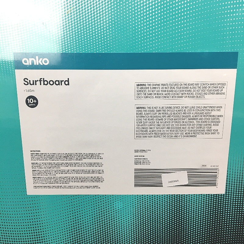 Surfboard 1.65m White, Aqua & Black Kids Foam Surfing Board NEW