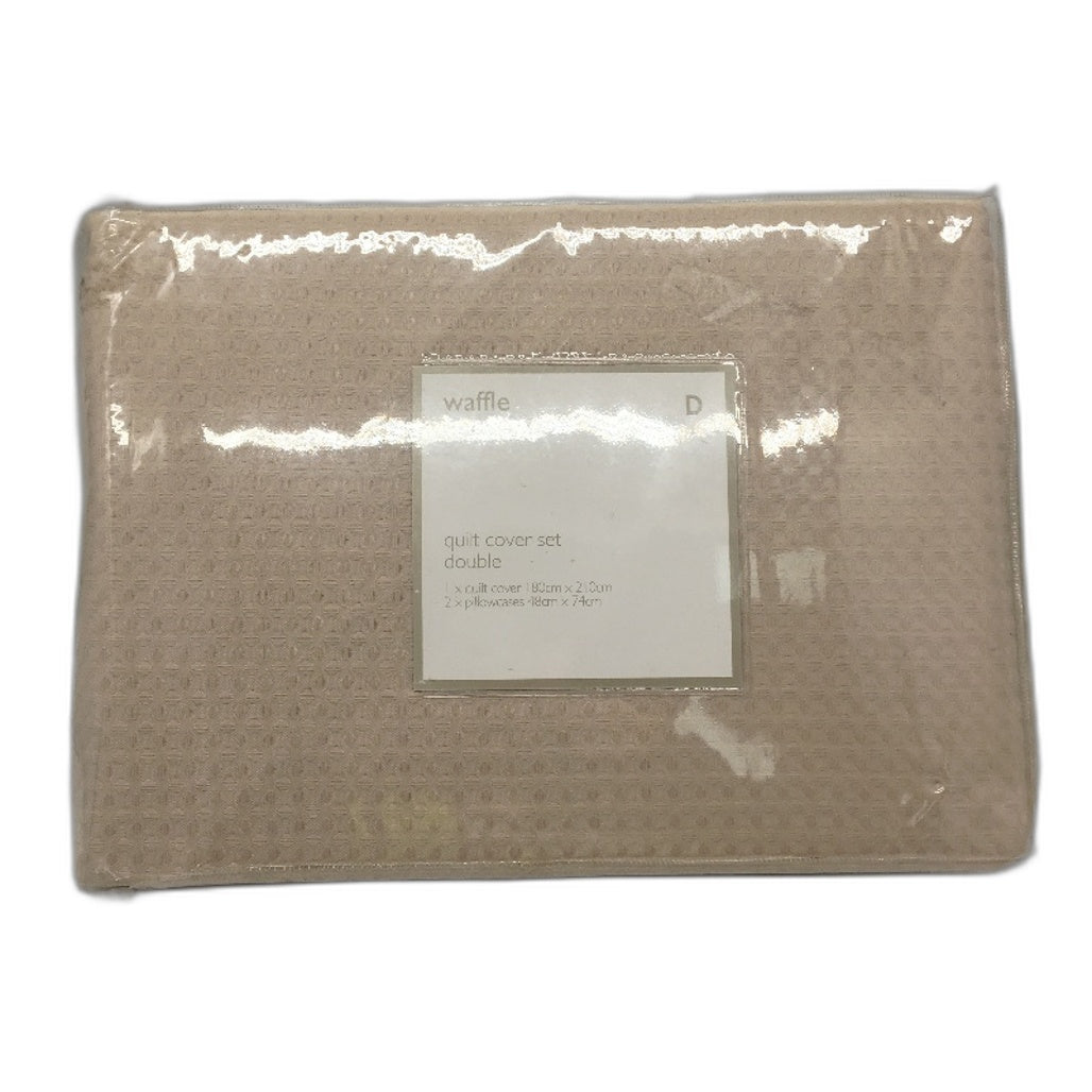 Waffle Taupe Quilt Cover Set Double Bed 180cm x 210cm Cotton Blend