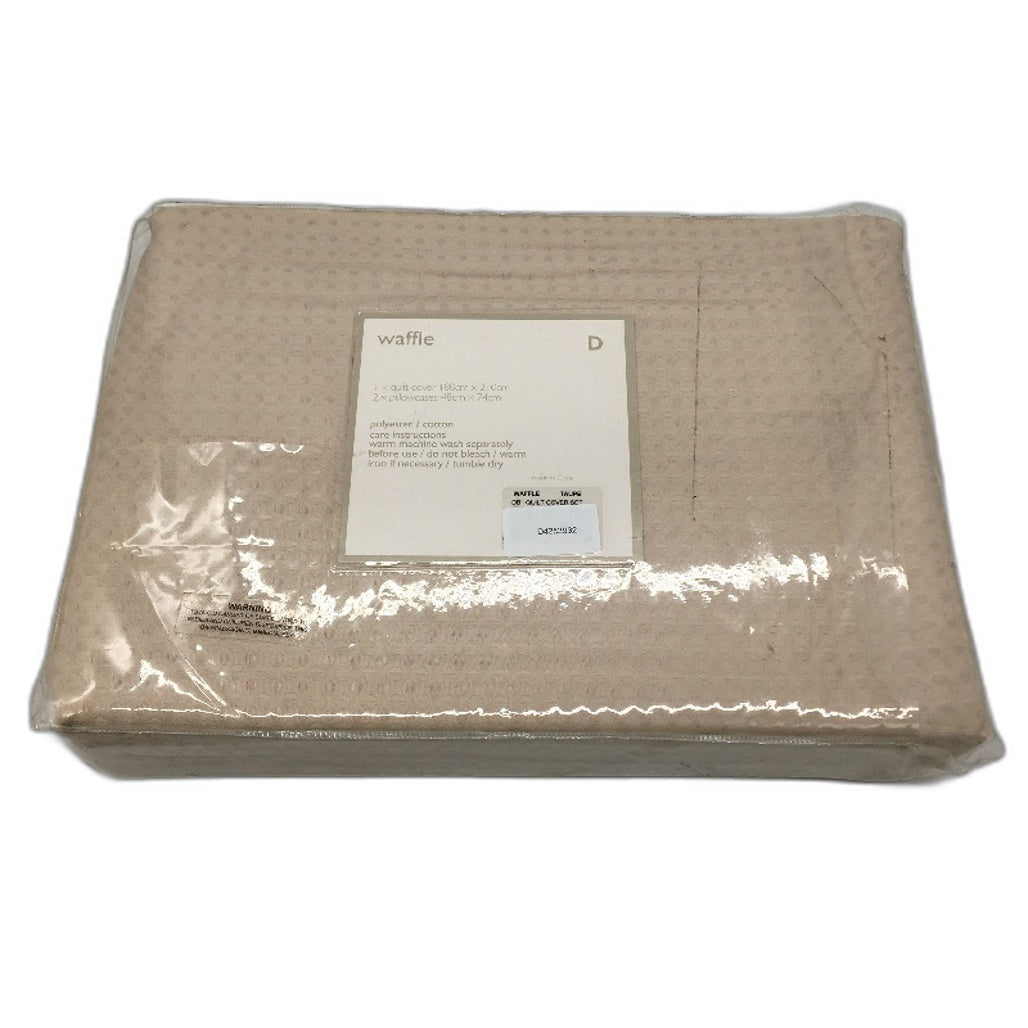 Waffle Taupe Quilt Cover Set Double Bed 180cm x 210cm Cotton Blend