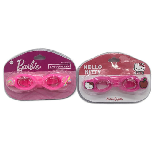2 Pack Swim Goggles Pink Hello Kitty & Barbie Themed Kids Pool Eye Goggles