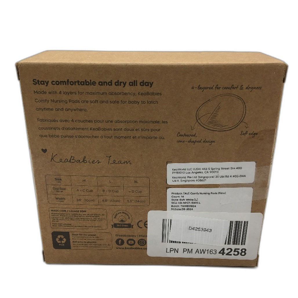 KeaBabies Soft White Comfy Nursing Pads With Contour For Mums 14 Pack Size L NEW