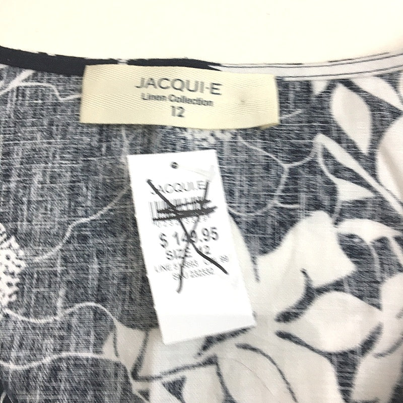 Jacqui.E Lola Linen Floral Black & White Shift Dress for Women, Size AU 12 NEW