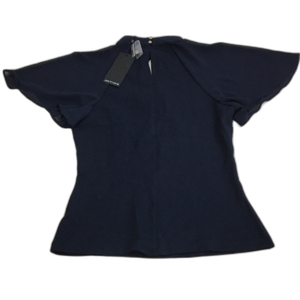 Portmans Navy Twist Neck Sheer Sleeve Ponte Top for Women - Viscose Blend Size XS NEW