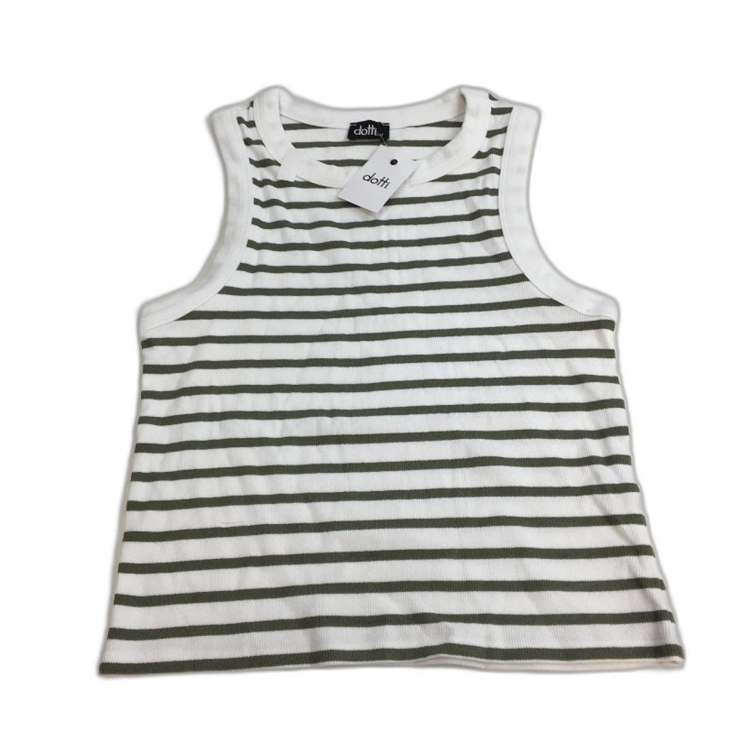 Dotti Cut In Khaki White & Green Stripe Cotton Elastane Tank Top for Women Size Medium NEW