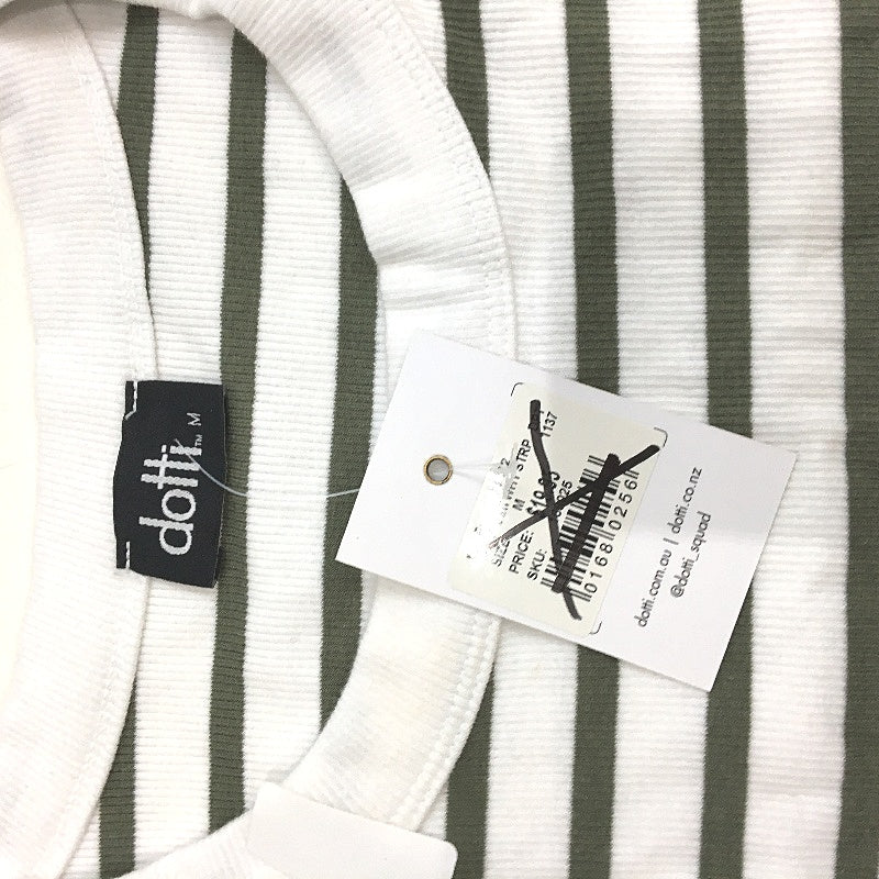 Dotti Cut In Khaki White & Green Stripe Cotton Elastane Tank Top for Women Size Medium NEW