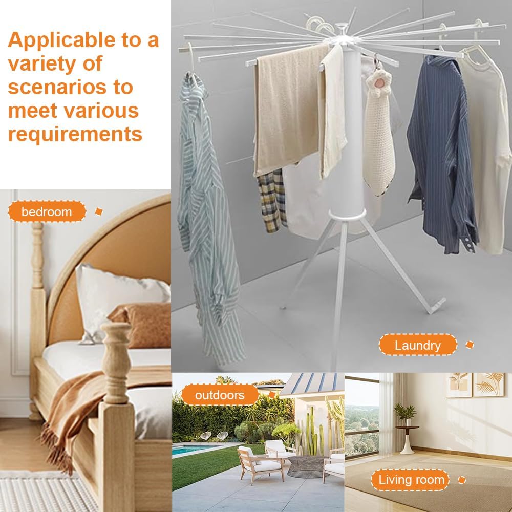 MTSDM 360° Rotating Foldable Clothes Drying Rack, Standing Dry White NEW