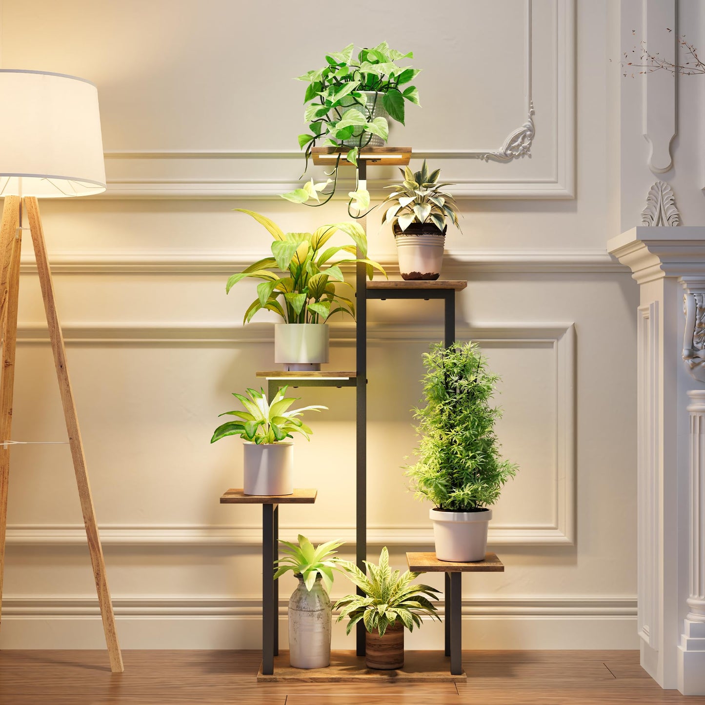 GoTiling 6-Tier Stands Tall Metal Plant Stand with Grow Lights for Indoor DEMO