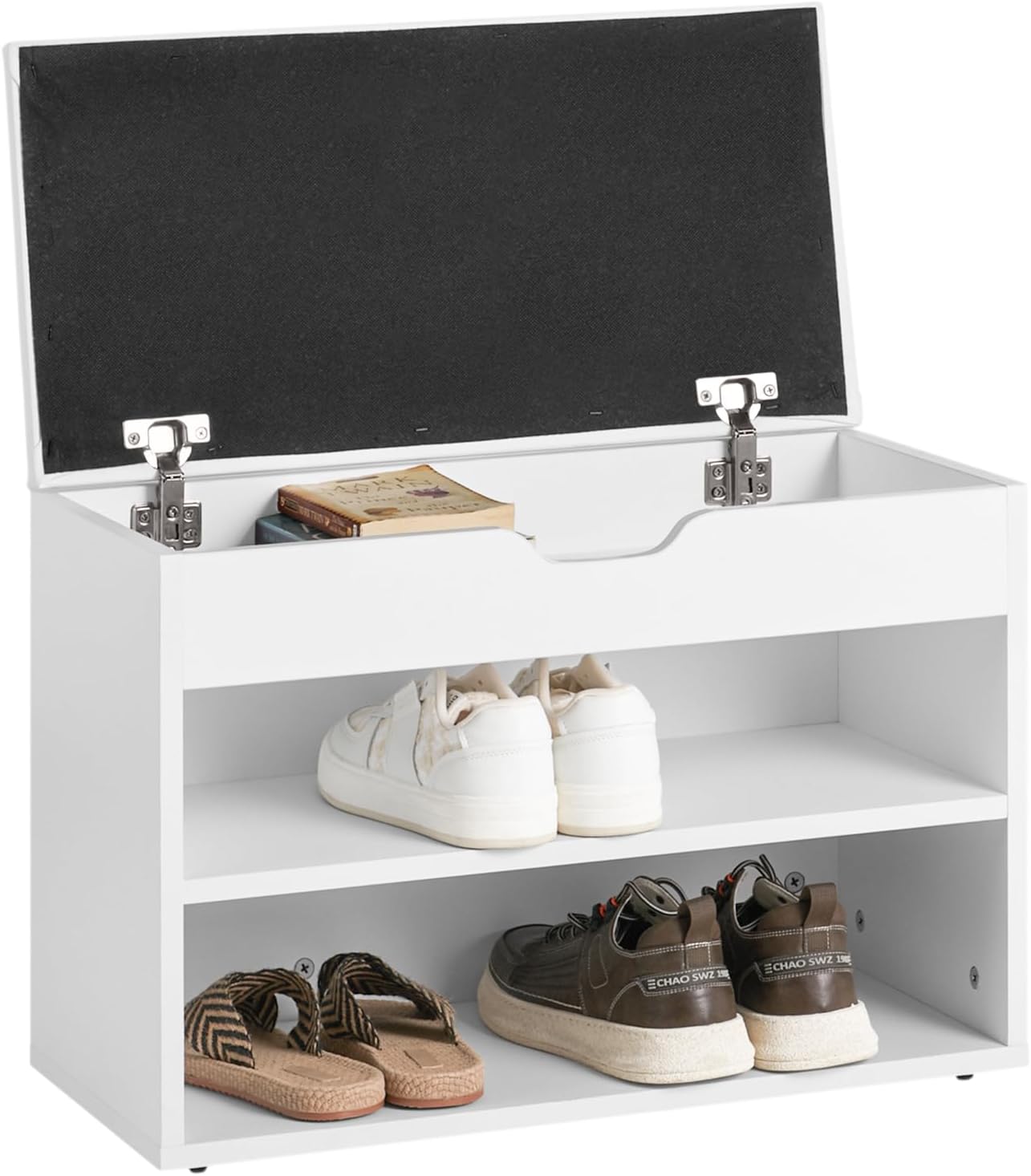 SoBuy White Storage Bench with Padded Folding Cushion Seat & Shoe Rack DEMO