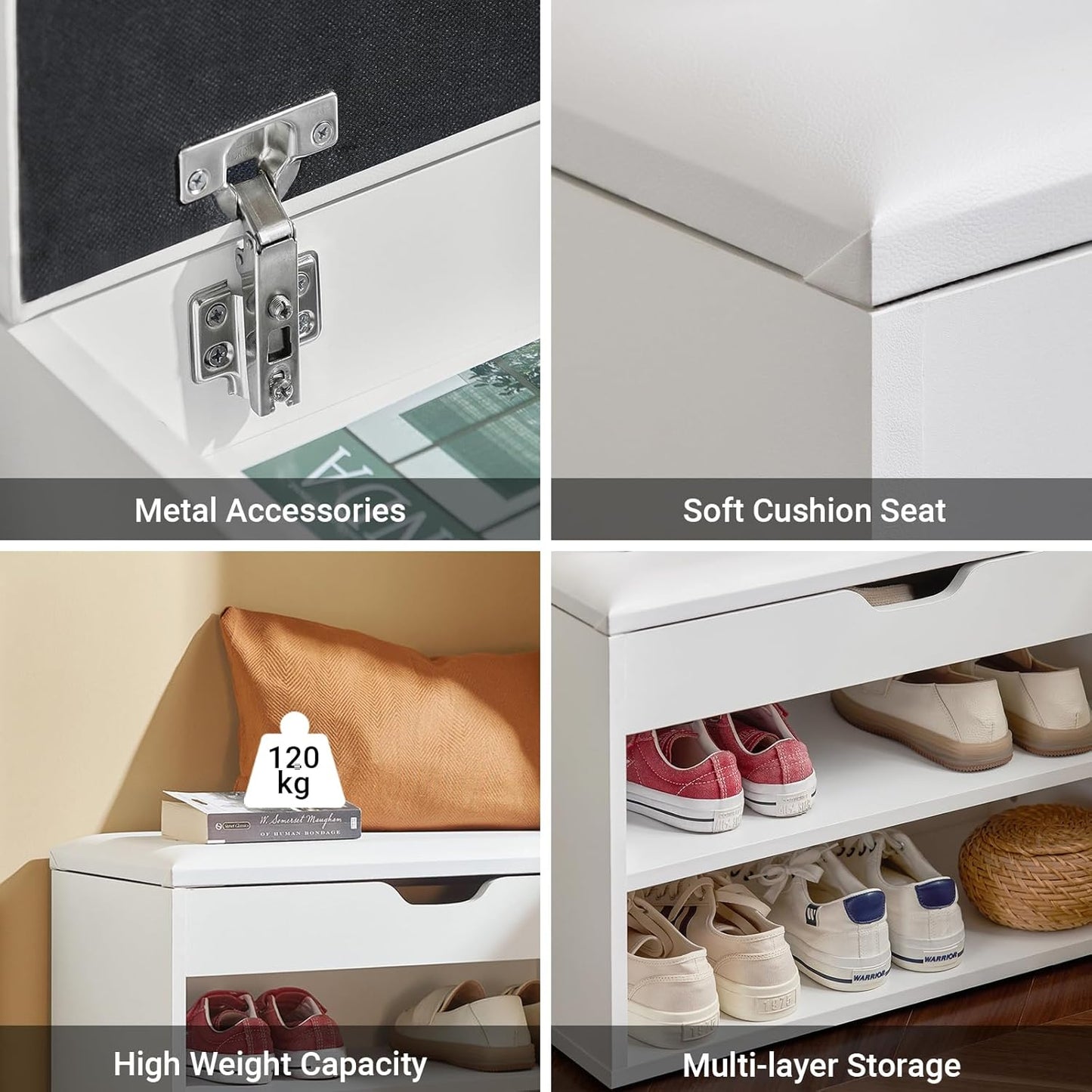 SoBuy White Storage Bench with Padded Folding Cushion Seat & Shoe Rack DEMO