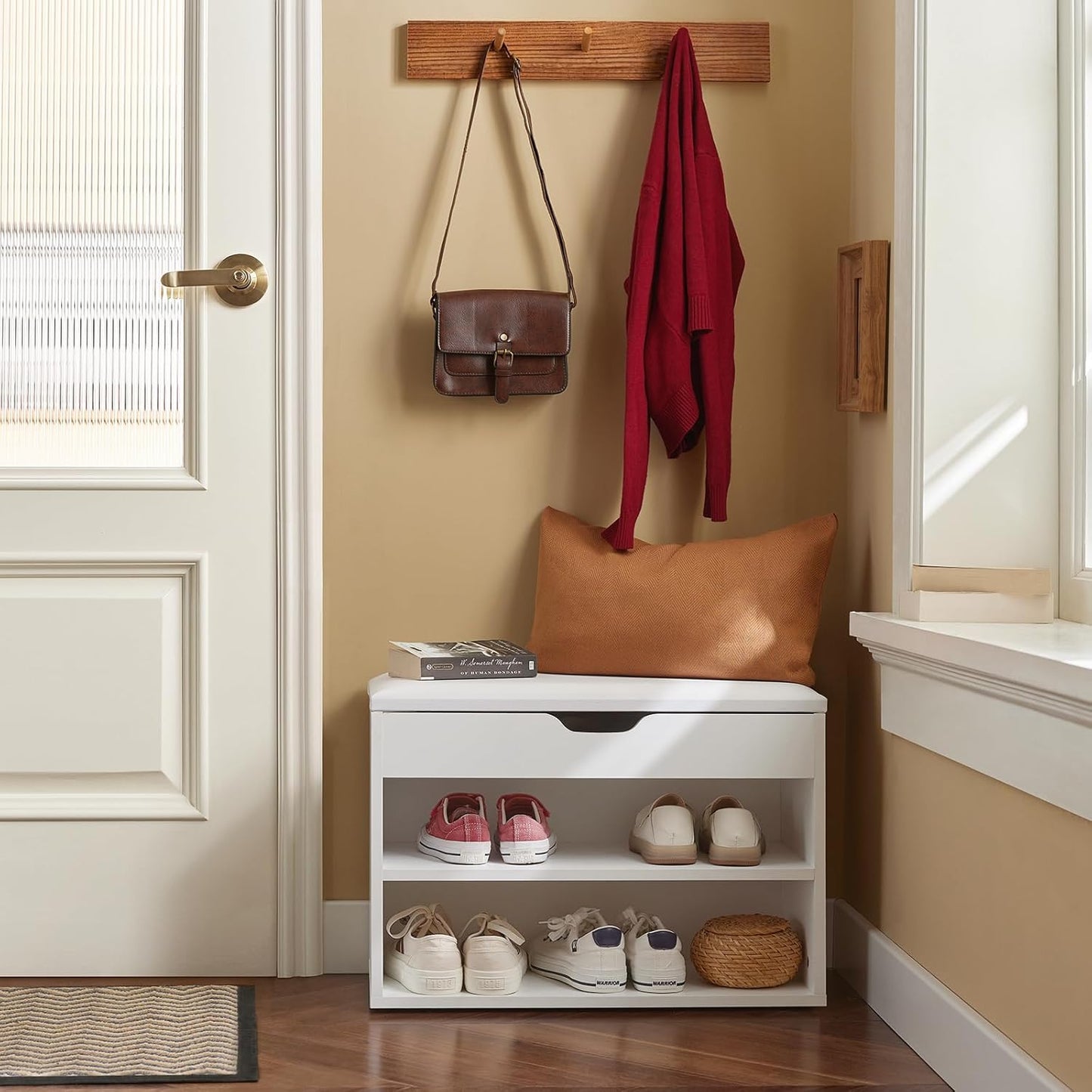 SoBuy White Storage Bench with Padded Folding Cushion Seat & Shoe Rack DEMO