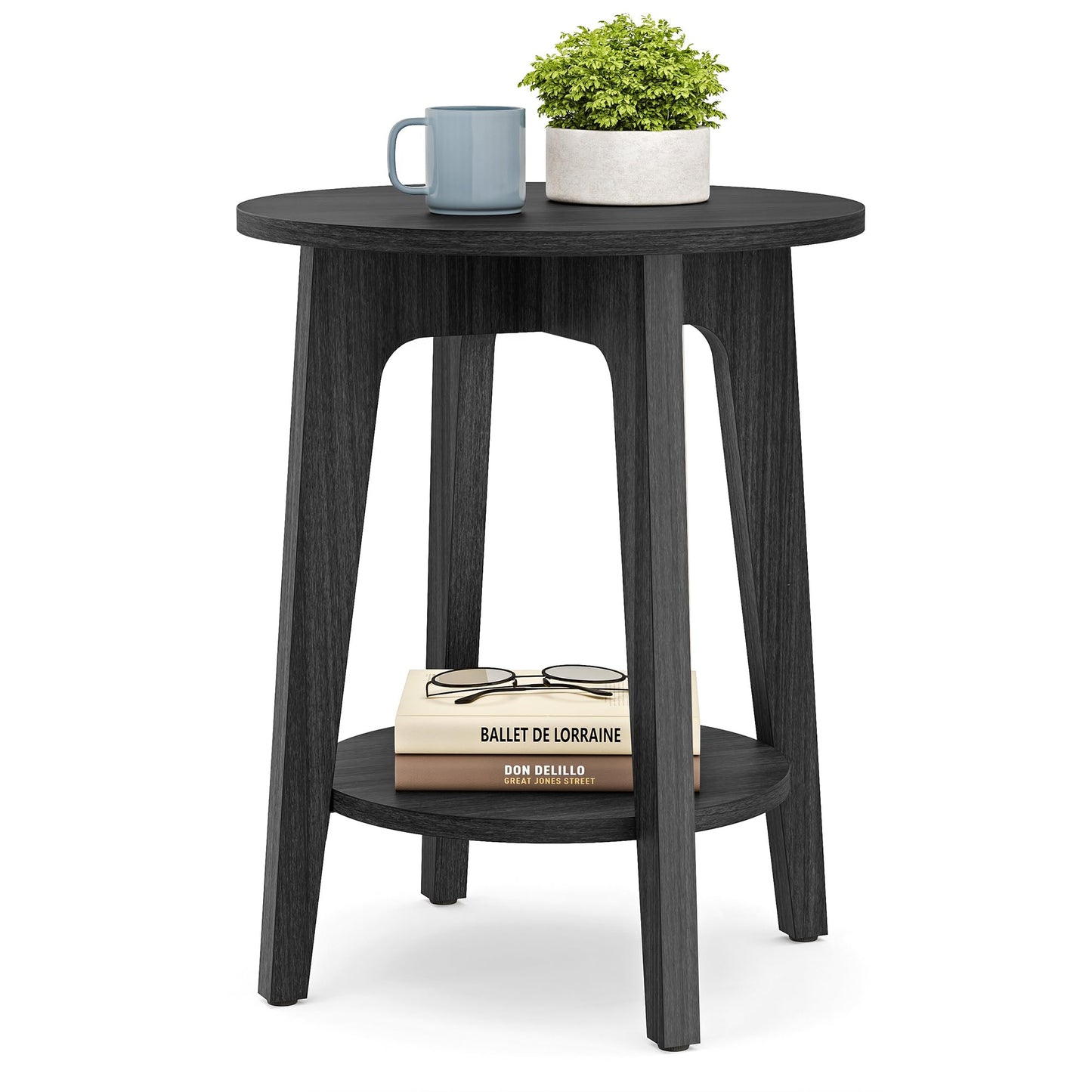 VASAGLE 2-Tier Round Bedside Table Nightstand, Charcoal Gray, Sturdy Metal DEMO