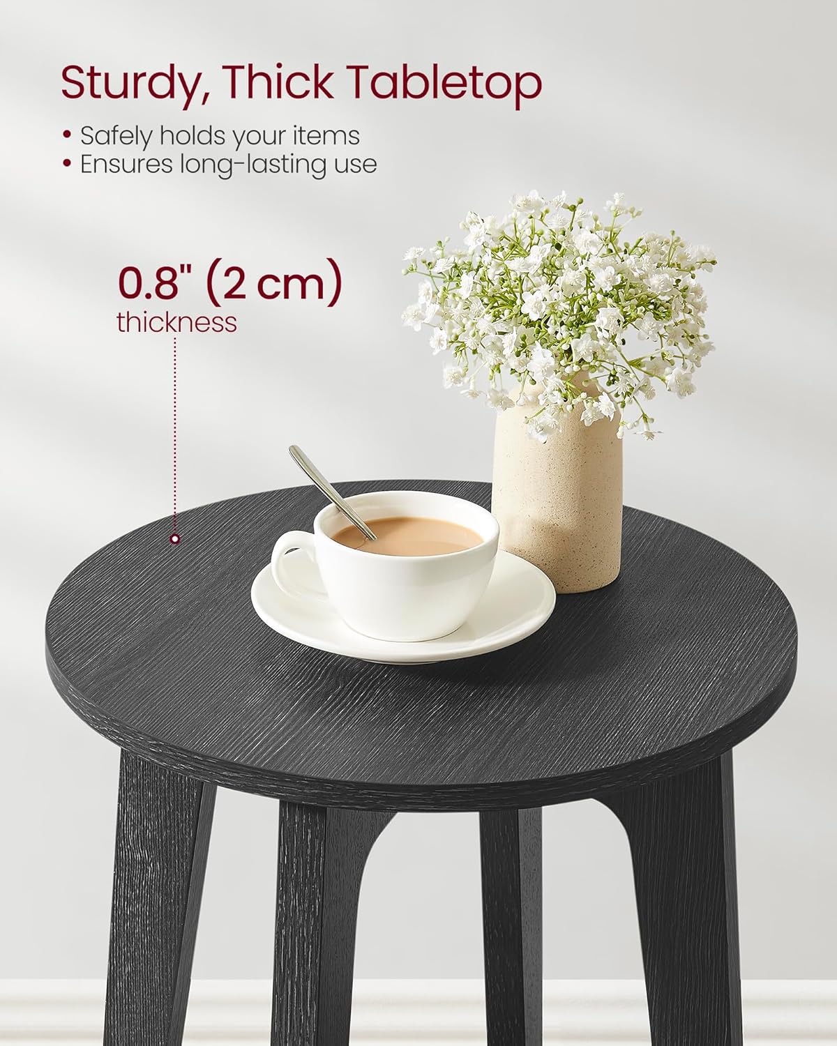 VASAGLE 2-Tier Round Bedside Table Nightstand, Charcoal Gray, Sturdy Metal DEMO