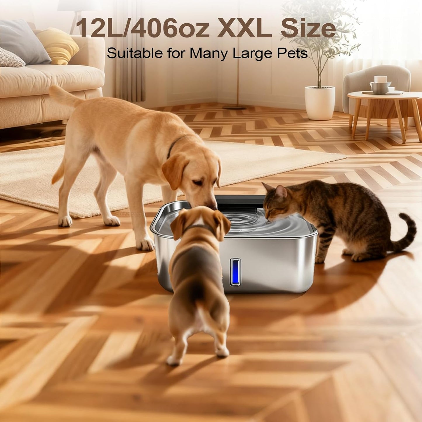 MAOCG Large Fountains 12L/3.2Gal Stainless Steel Automatic Dog Water DEMO