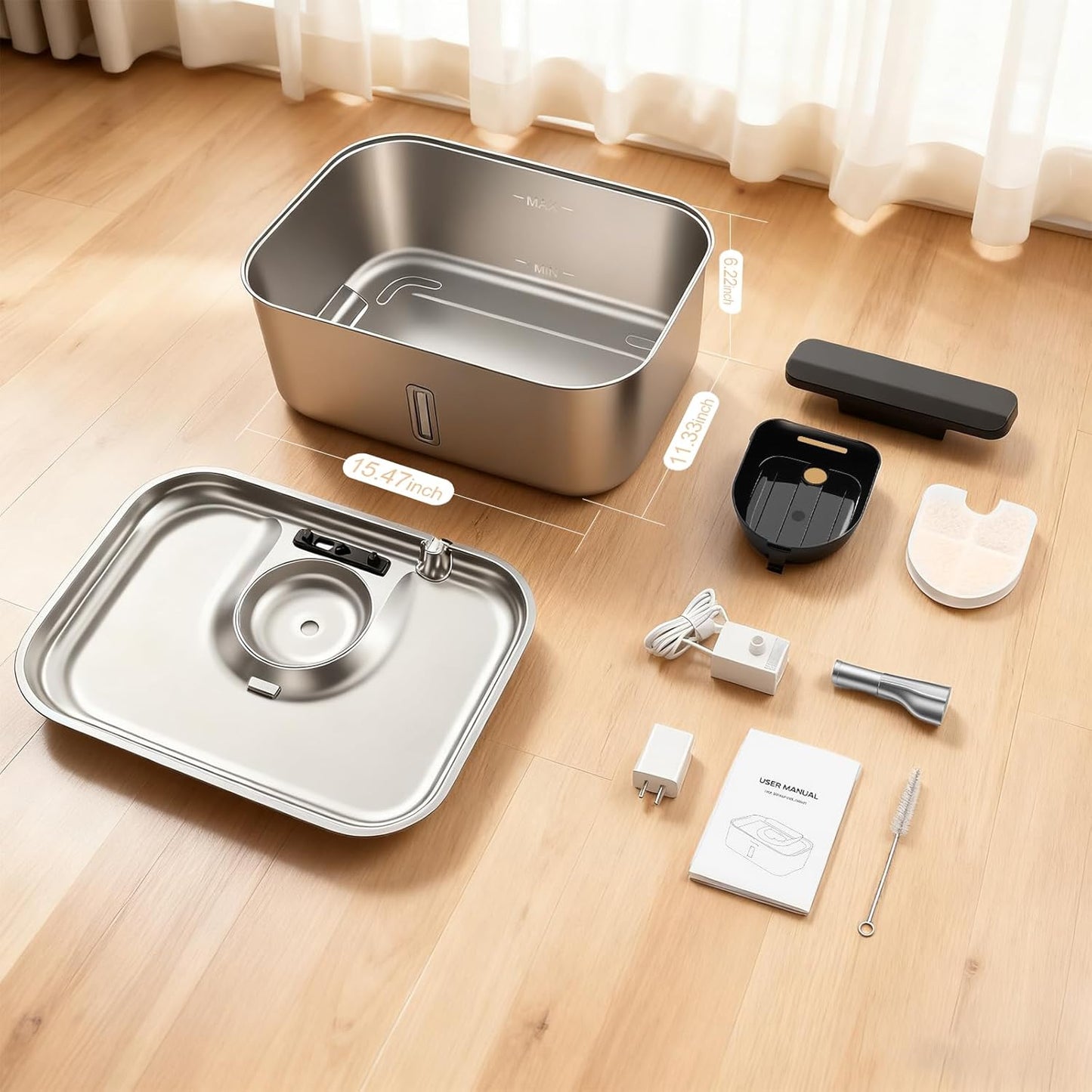MAOCG Large Fountains 12L/3.2Gal Stainless Steel Automatic Dog Water DEMO