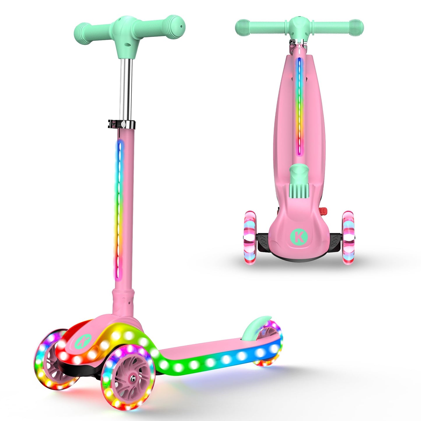 KIDSCOTER Foldable Scooters Scooter with Light-Up Handlebars for Kids, Pink NEW
